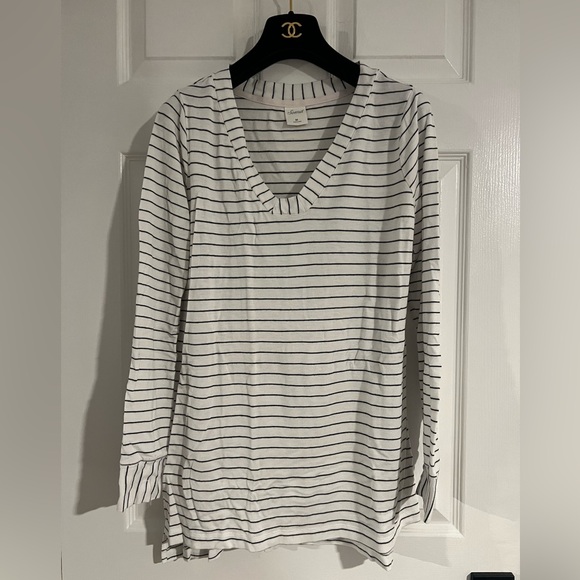 Soma French Terry Pullover Loungewear Top White & Black Stripe Tunic Top Size M - Picture 2 of 13